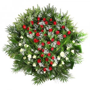 Red and white Roses funeral wreath