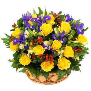 Yellow and purple flower basket