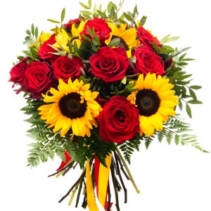 Sunflowers & Red Roses